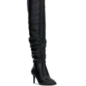INC Damoni Over-the-Knee Slouch Boots Black Fabric 5.5M Stiletto Heel MSRP $359